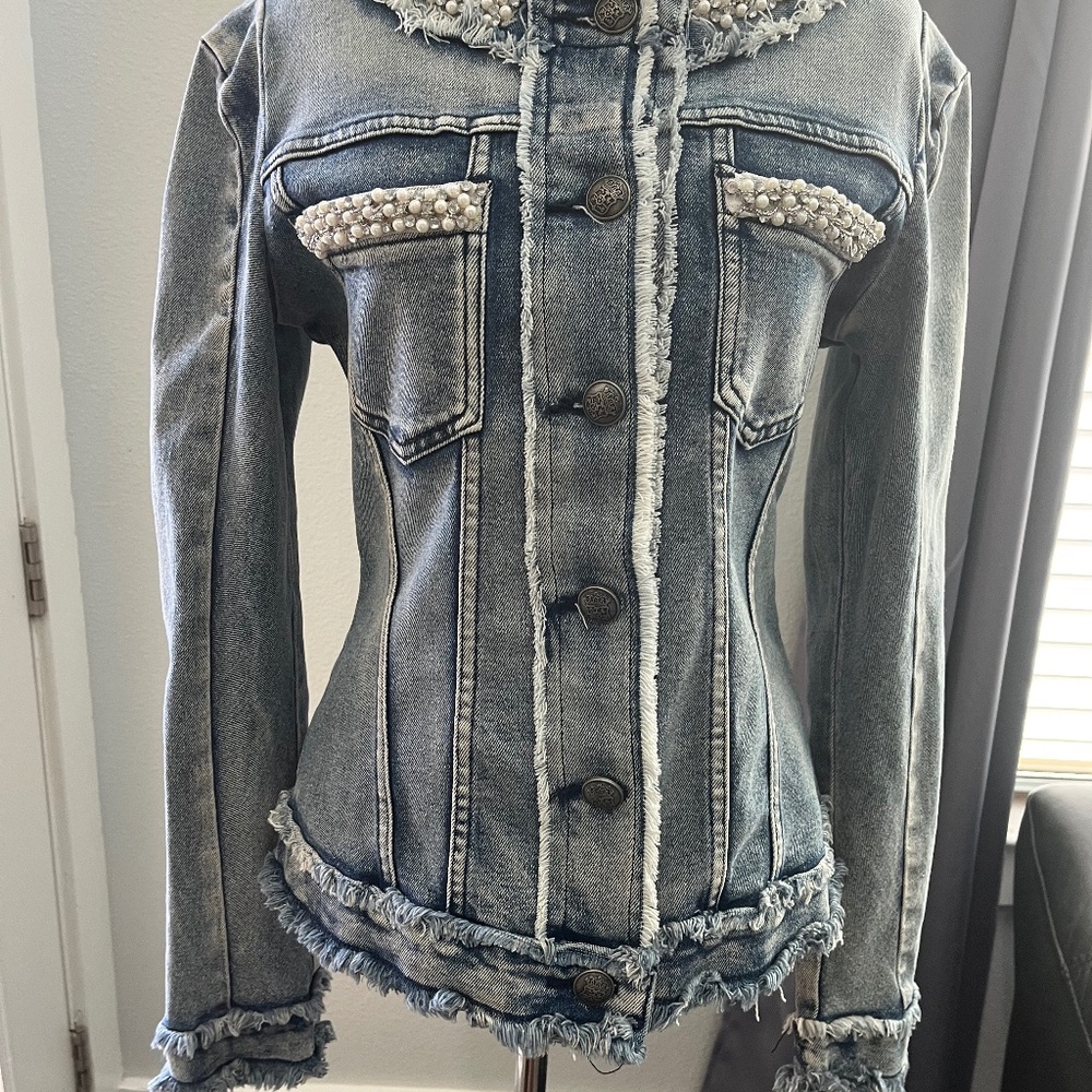 Fringe and Pearl Denim Jacket